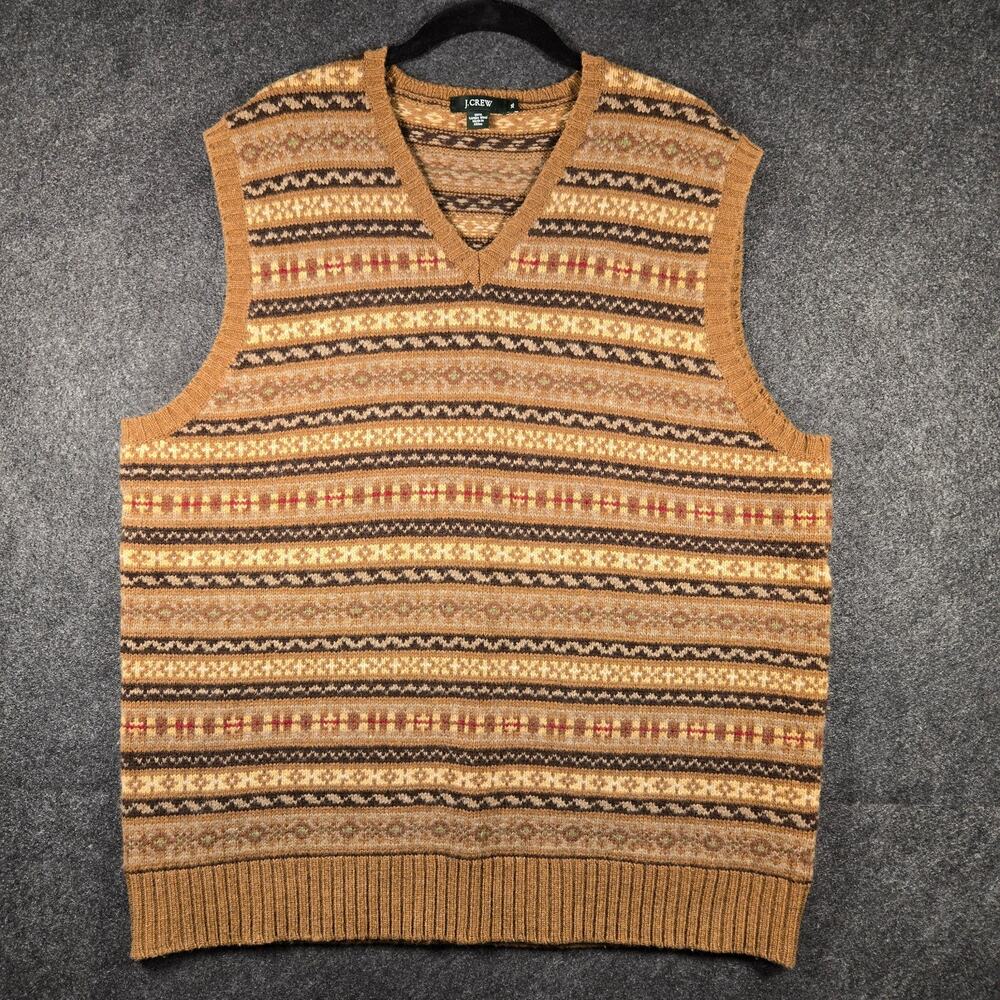 NWOT J.Crew Fair Isle 100% Lambswool Sweater Vest Masc Size XL V-Neck